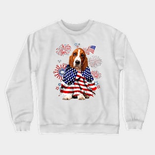 Basset Hound Dog American USA Flag 4th of July Dog Lover Crewneck Sweatshirt